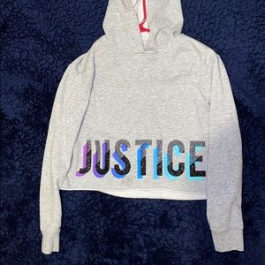 Gray Cropped Hoodie from Justice w/Neon Lettering